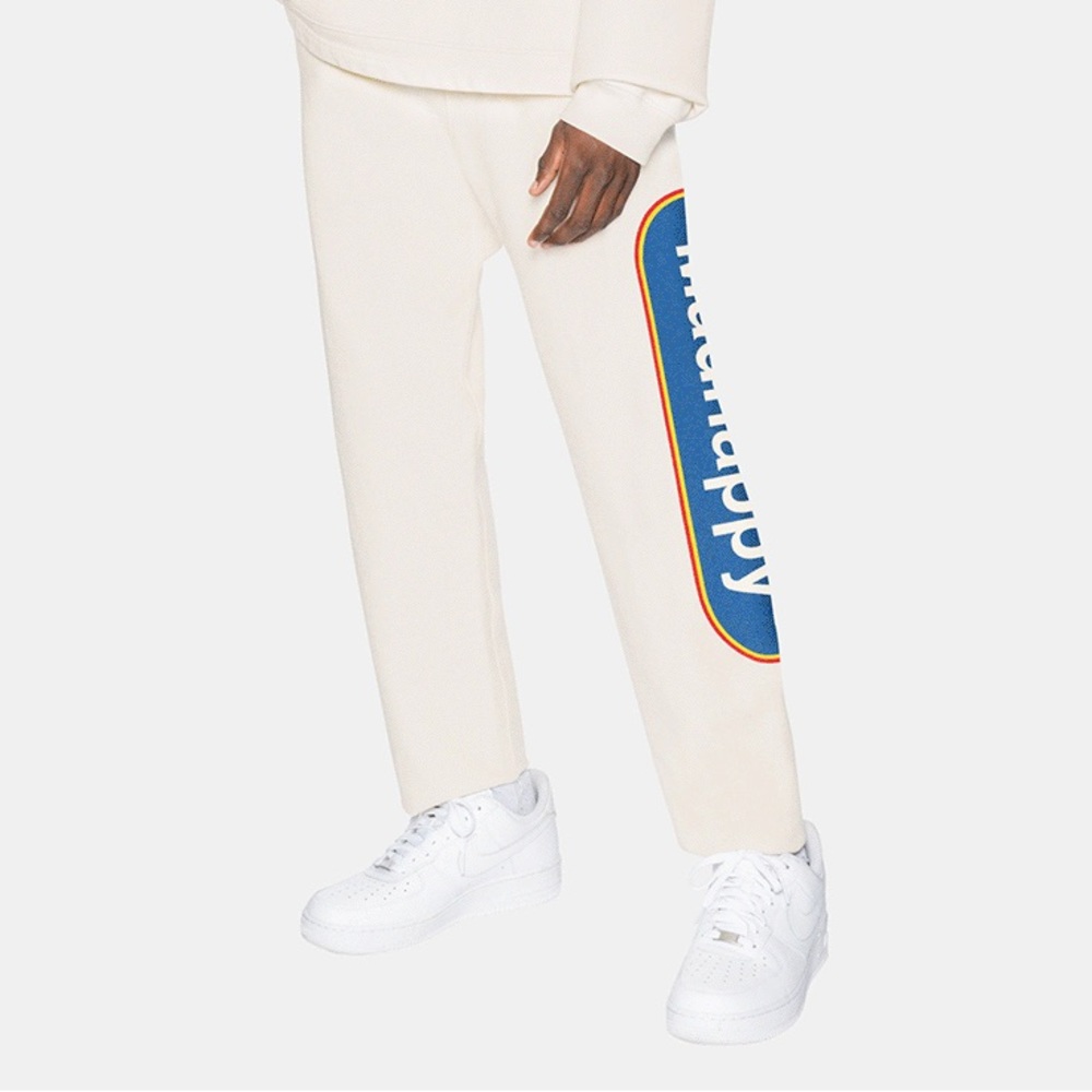 Madhappy Cream Track Pants with Blue Logo Stripe